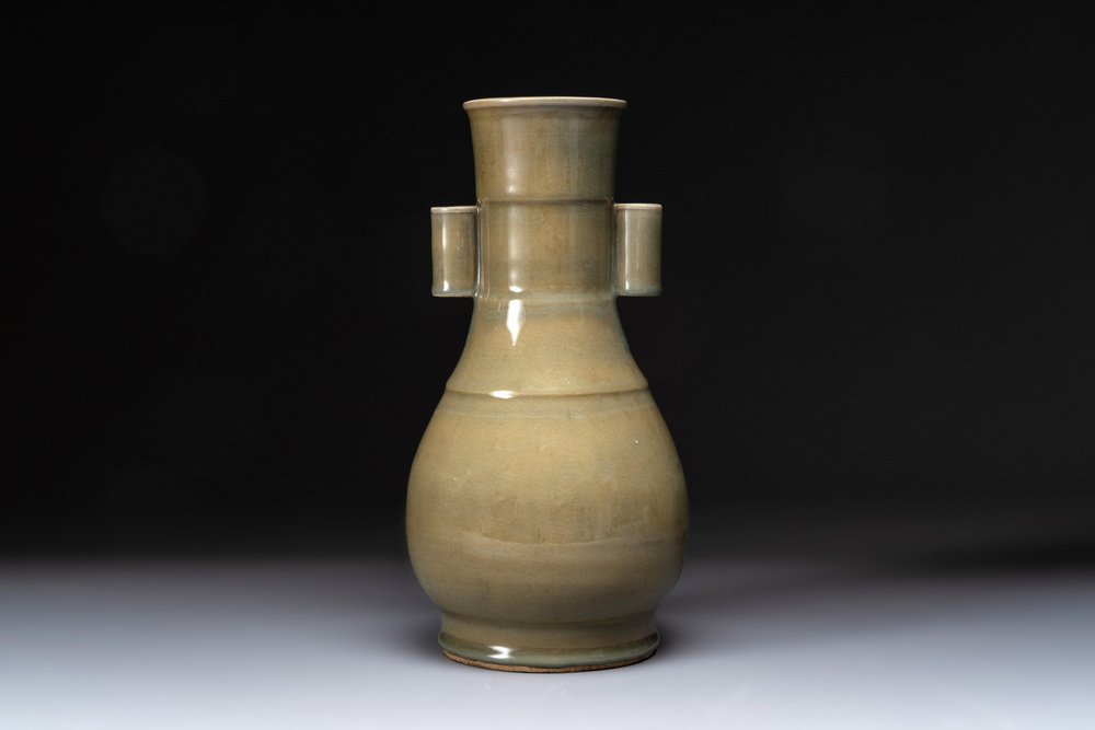 A Chinese Longquan celadon 'touhu' vase, Song/Yuan