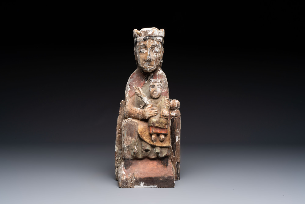 A polychromed carved wooden 'Sedes Sapientia' or Madonna with child, probably Spain, 20th C.