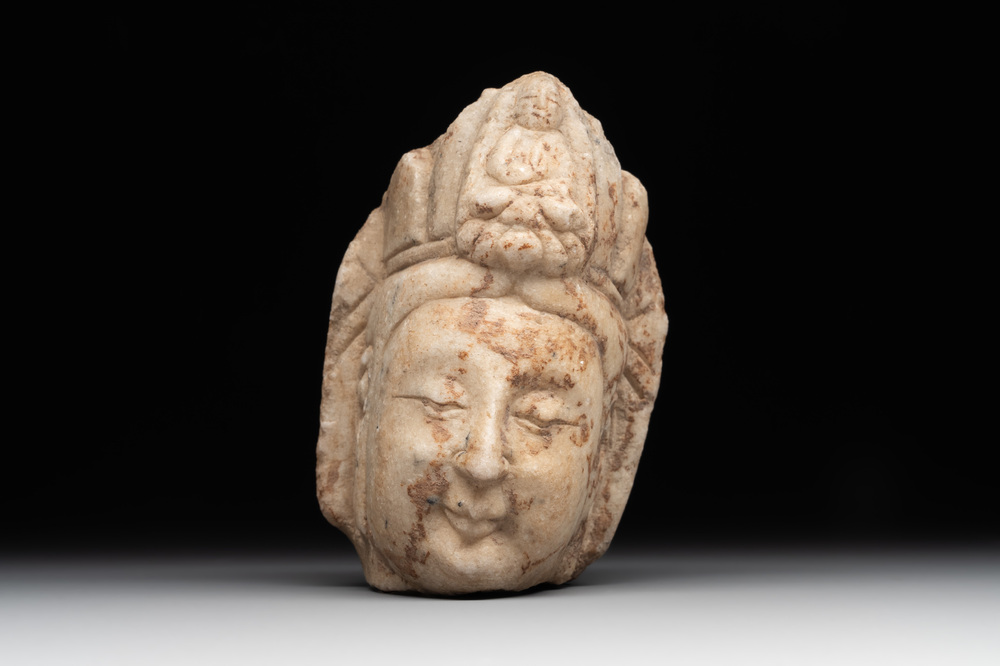 A Chinese marble head of Guanyin, Tang