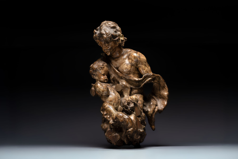 A German lindenwood sculpted group of fauns with traces of polychromy, circle of Balthasar Permoser, ca. 1700