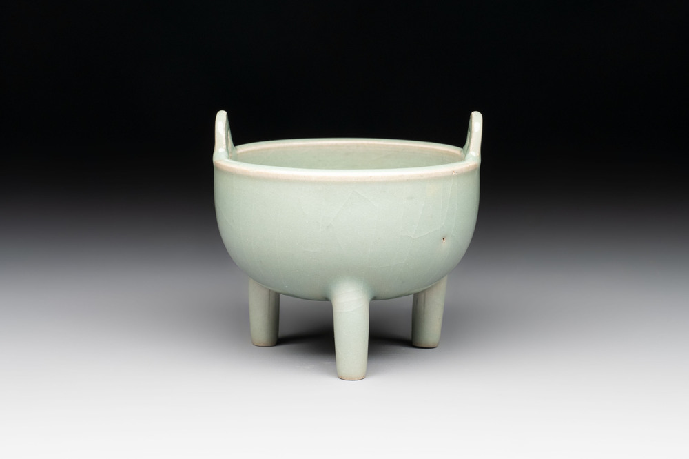 A small Chinese Longquan celadon tripod 'ding-form' censer, Southern Song