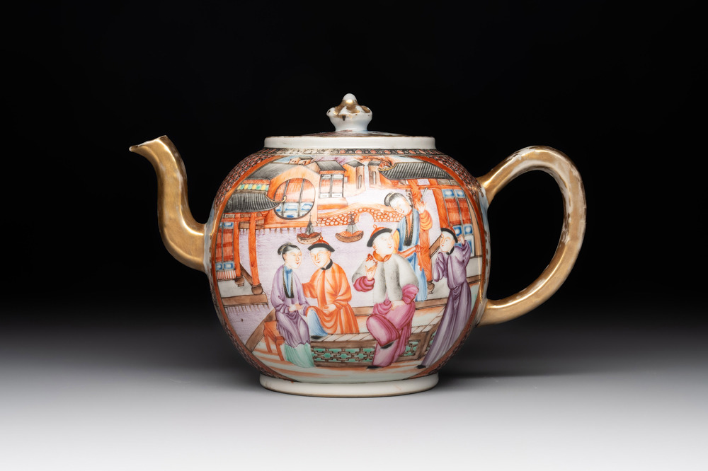 A Chinese Canton famille rose 'mandarin subject' teapot, Qianlong