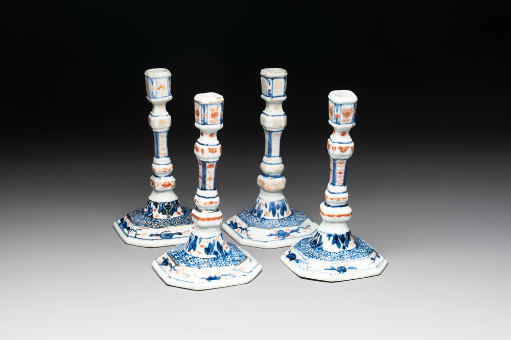 A set of four Chinese Imari-style candlesticks, 18th C.