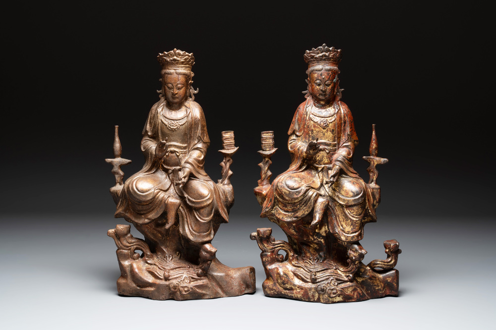 Two Chinese gilt-lacquered bronze sculptures of Bodhisattva, 20th C.