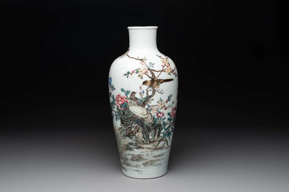 A Chinese famille rose 'birds among blossoming branches' vase, Yongzheng mark, Republic