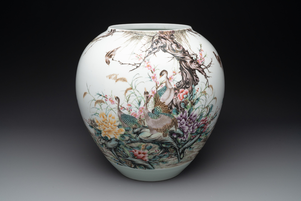 A Chinese famille rose 'birds among blossoming branches' vase, Xianfeng mark, Republic
