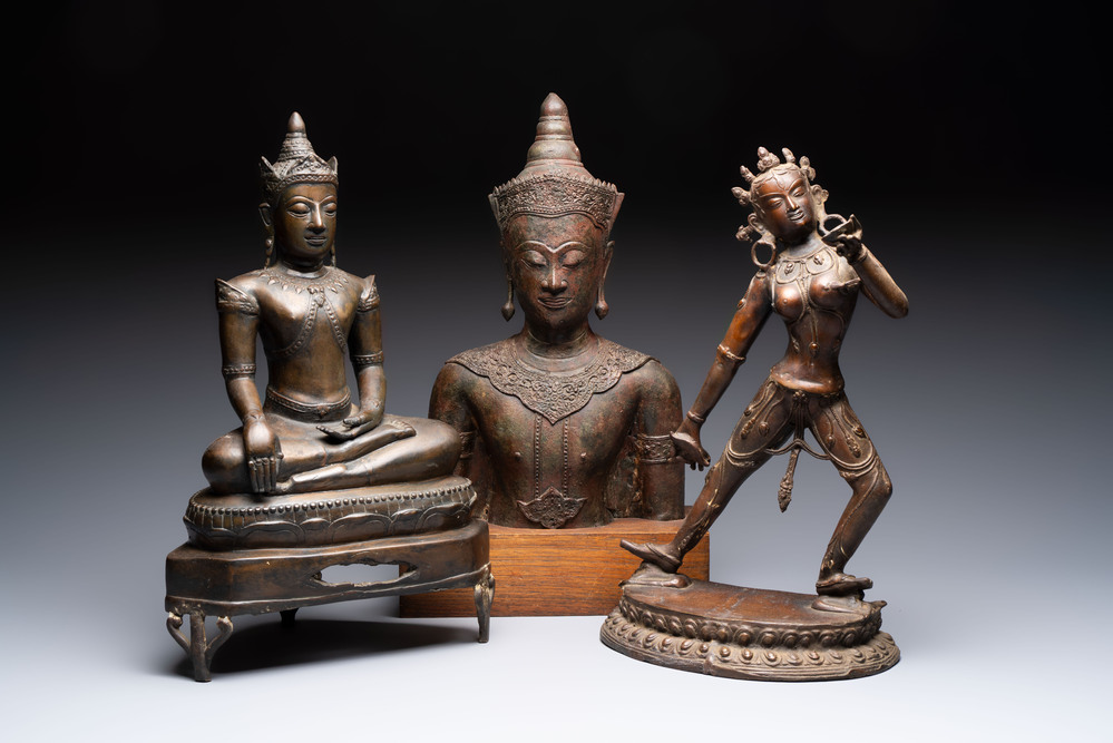 Three bronze sculptures of deities, South Asia/Southeast Asia, 19/20th C.
