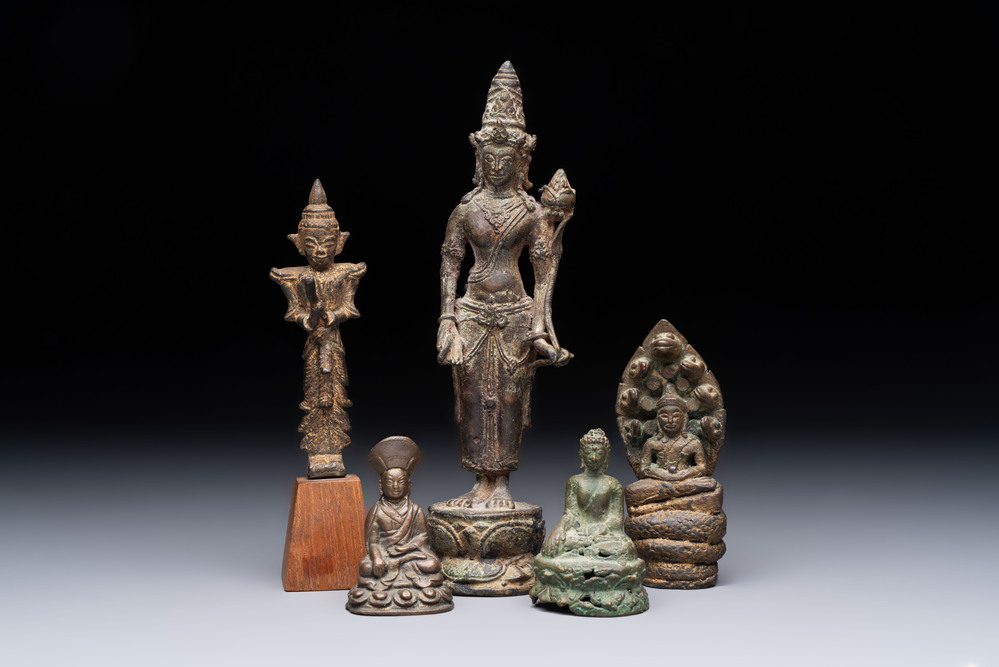 Five bronze figures of deities, Southeast Asia, 19th C. and earlier