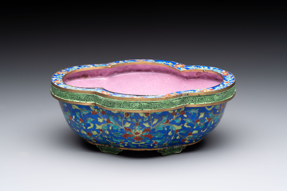 A Chinese Canton enamel blue-ground jardini&egrave;re, Qianlong