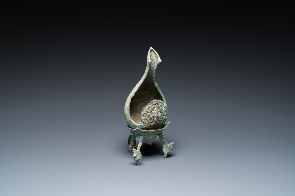 A ritual Khmer bronze conch shell, Cambodia, probably Angkor period, 12th C.