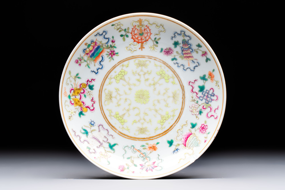 A Chinese famille rose 'bajixiang' plate, Guangxu mark, 20th C.
