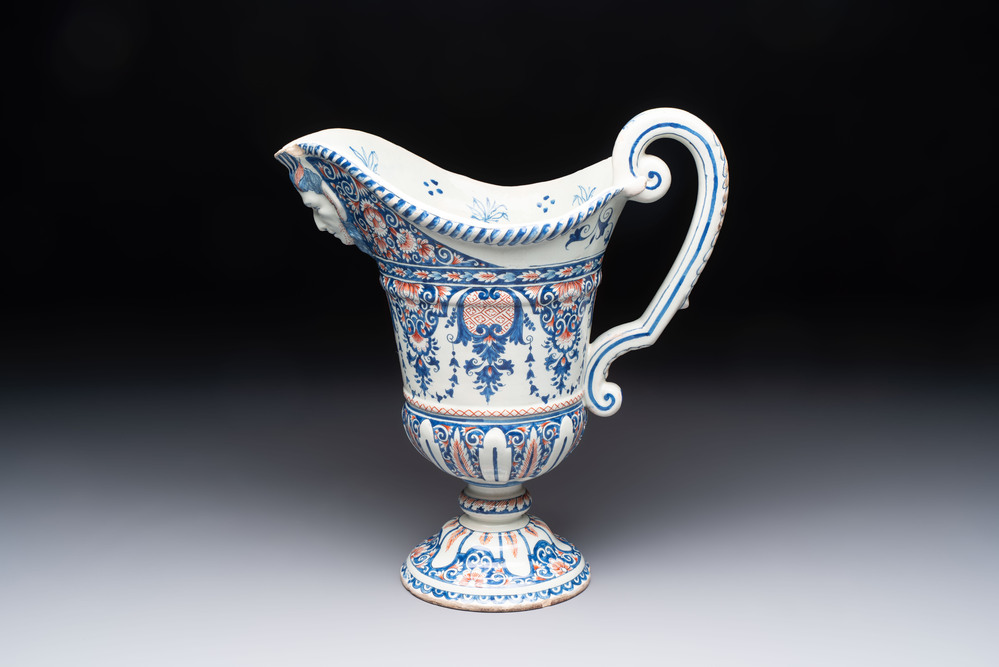 A polychrome French faience helmet-shaped jug, Samson, Paris, 19th C.