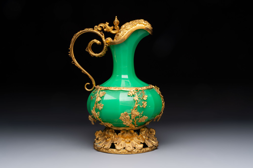 A gilt-bronze-mounted green opaline glass ewer for the Ottoman market, 19/20th C.