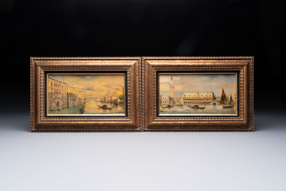 Giovanni Grubacs (1829-1919): 'Views of Venice', oil on panel, second half 19th C.