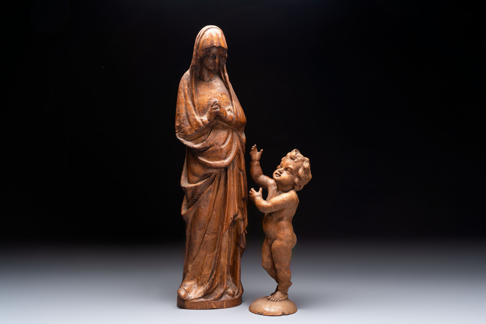 A carved wooden figure of the Virgin Mary and an oak figure of the Christ Child, France and Low Countries, 19th C.