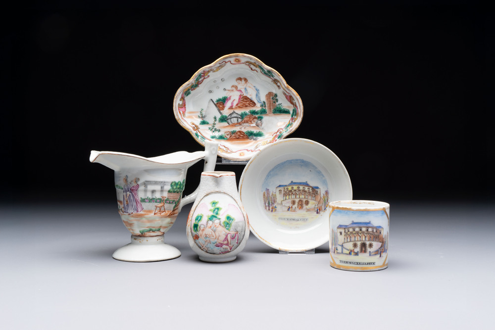 Five varied Chinese famille rose export wares, Qianlong