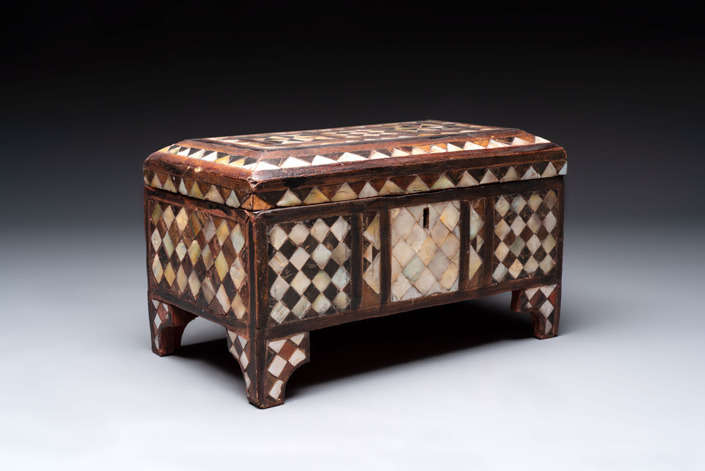 An Ottoman mother-of-pearl and tortoiseshell-inlaid casket, 19th C.