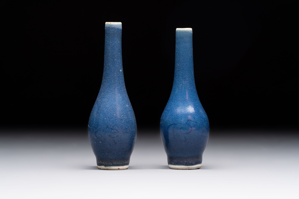 A pair of Chinese blue-glazed 'Hatcher Cargo' shipwreck bottle vases with incised dragons, Transitional period