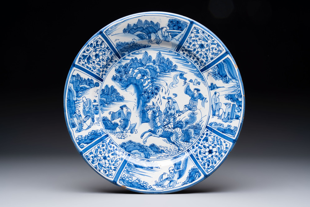 A blue and white Dutch Delft chinoiserie dish, late 17th C.