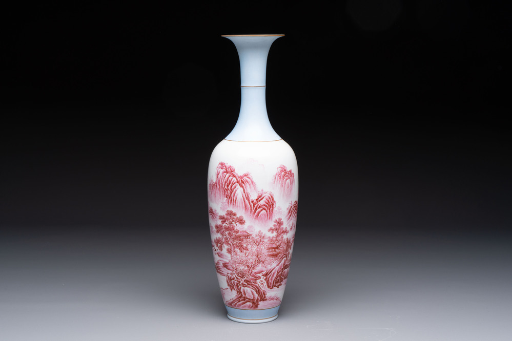 A Chinese polychrome 'landscape' eggshell vase, signed Liu Huan 劉煥, Jing De Zhen Zhi 景德鎮制 mark, dated 2006