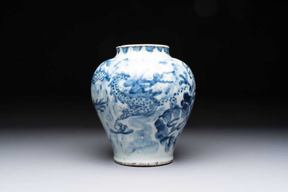 A Chinese blue and white 'dragon' vase, Transitional period