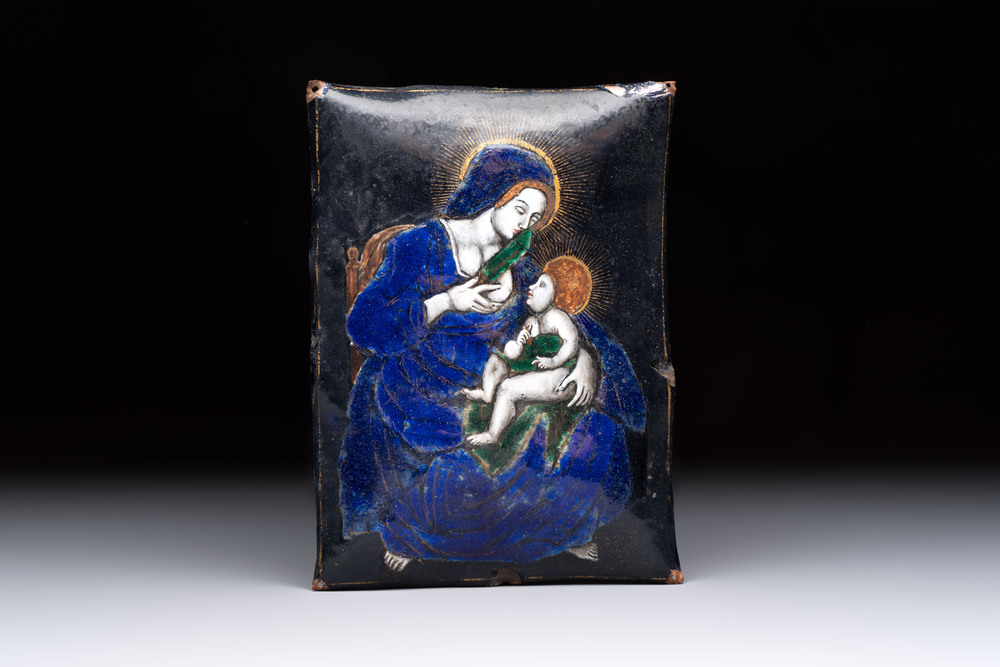 A Limoges enamel plaque of the Virgin and Child, France, 19th C.
