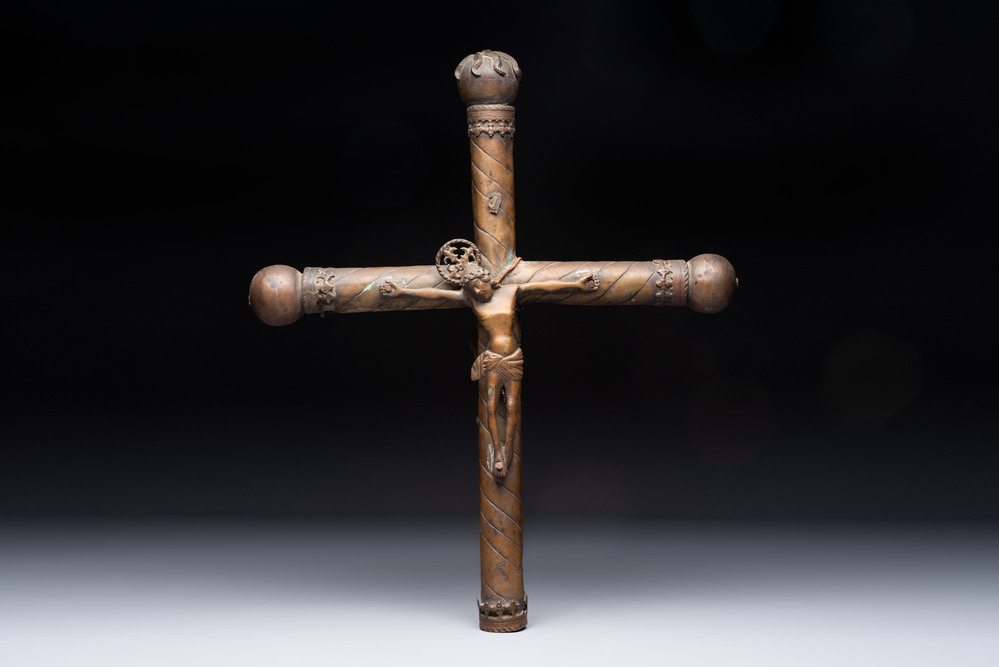 A brass processional cross with corpus Christi, Spain or France, 15th C.