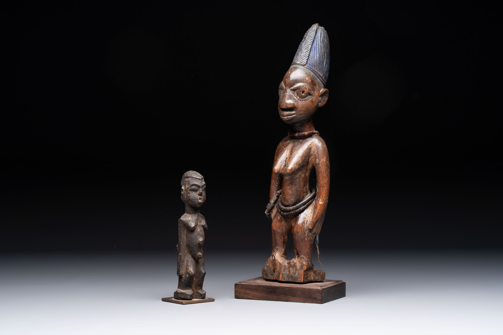 A wooden Lobi Bateba figure and a wooden Ibeji figure, Africa, Lobi people and Yoruba people