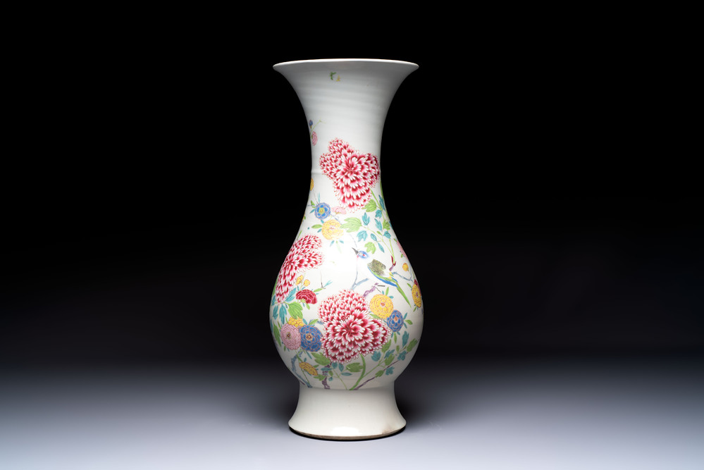 A large Chinese famille rose 'bird among flowering branches' vase, Yongzheng