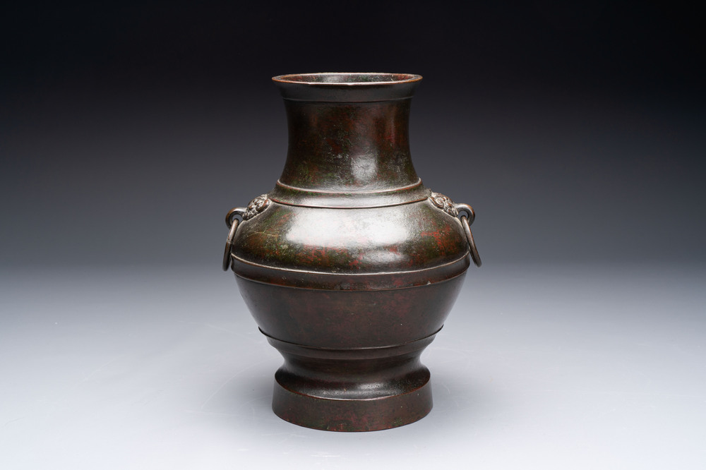 A fine Chinese archaistic bronze 'hu' vase, Song/Yuan