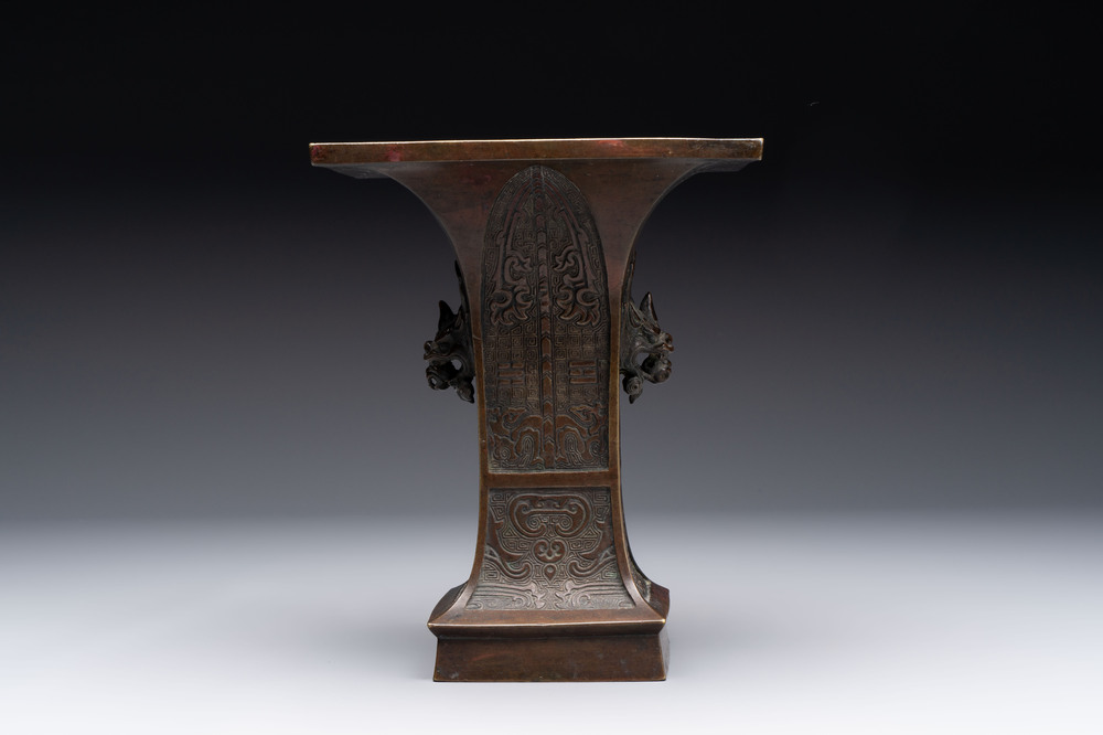 A rare Chinese archaistic bronze vase, 'Fanghu 方壺', Ming