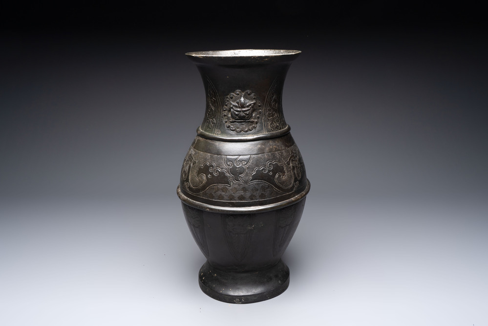 A large Chinese archaistic bronze 'hu' vase, Ming