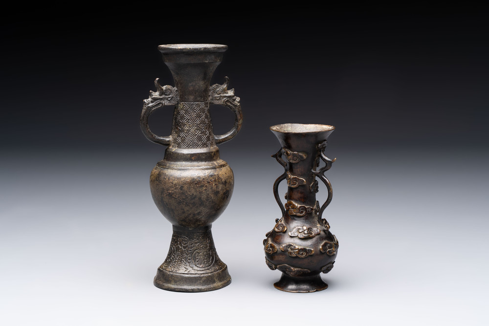 Two Chinese bronze miniature vases, Yuan/Ming