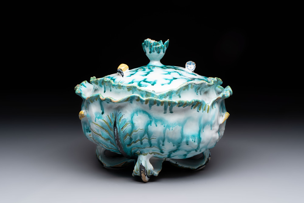 A polychrome Brussels faience 'cabbage' tureen and cover, 18th C.