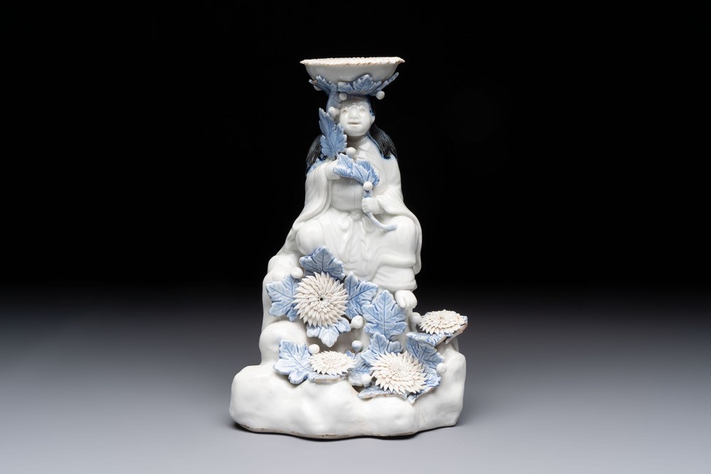 A Japanese Hirado blue and white candle holder, Meiji, 19th C.