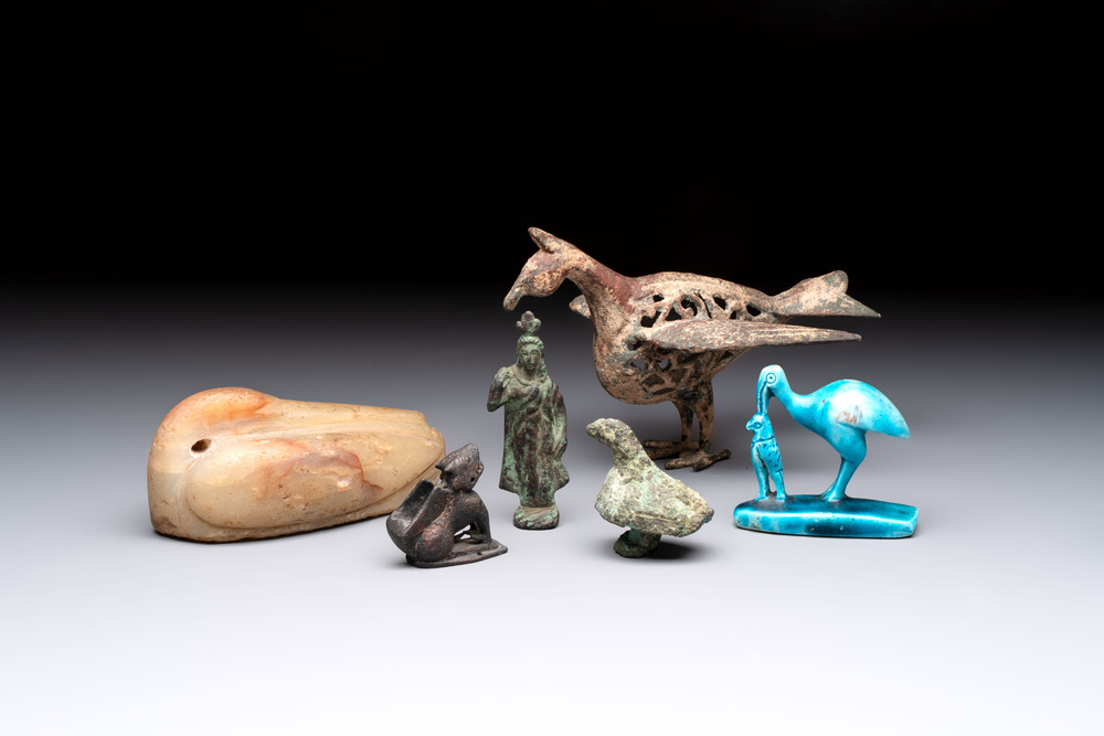 Six various bronze, stone and ceramic wares, Iran/Egypt/Roman/China, 1st C. and later