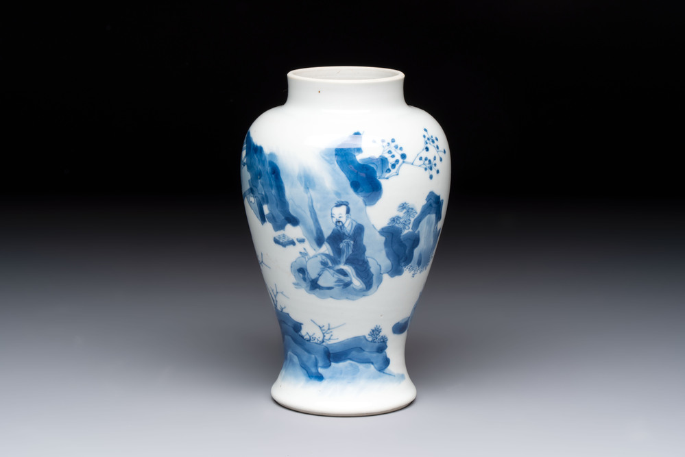 A fine Chinese blue and white 'Tao Yuanming 陶渊明' vase, Chenghua mark, Kangxi