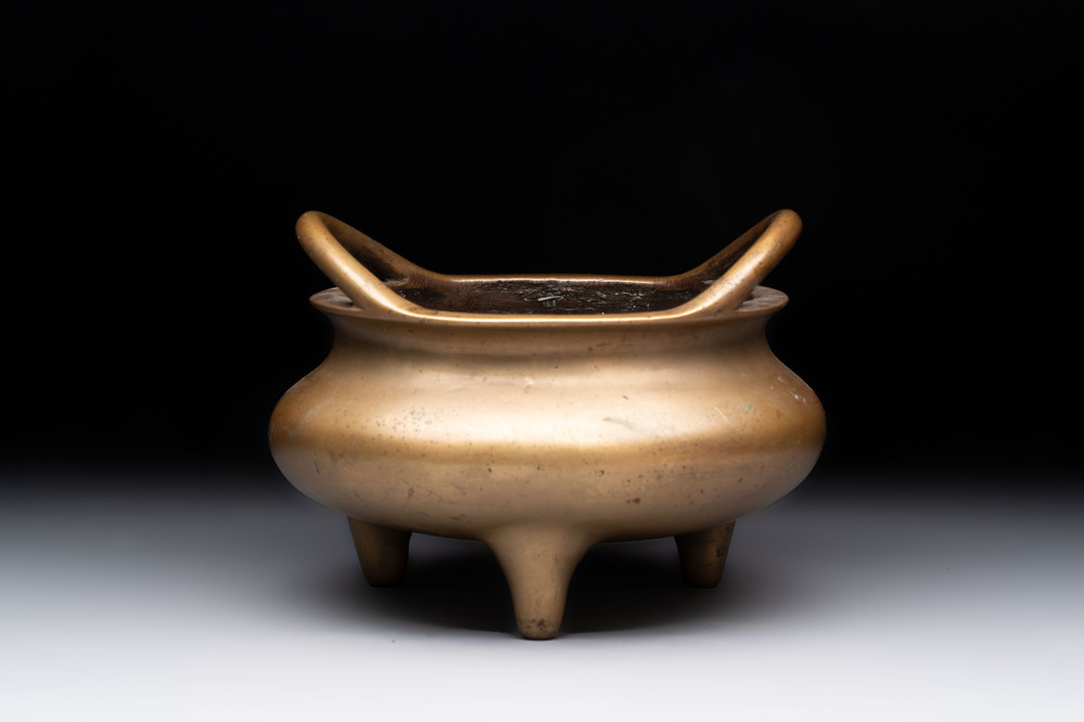 A Chinese bronze tripod censer, Xuande mark, 18th C.