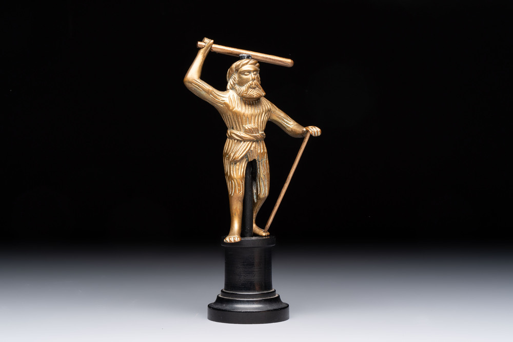 A Gothic brass chandelier finial in the form of a Wild Man, Flanders, ca. 1500