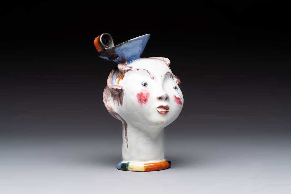Walter Bosse (Vienna, 1904-1979): 'Female Bust', polychrome ceramic, 20th C.