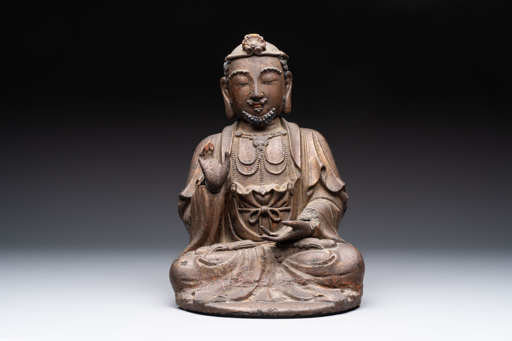 A rare Chinese dry lacquer figure of a Luohan, Ming