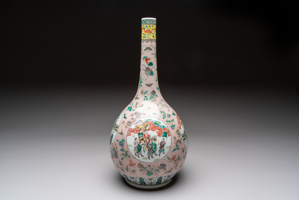A Chinese famille verte bottle vase, 19th C.