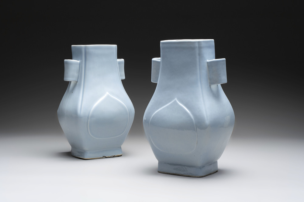 A pair of Chinese claire-de-lune 'fanghu' vases, Guangxu mark and of the period