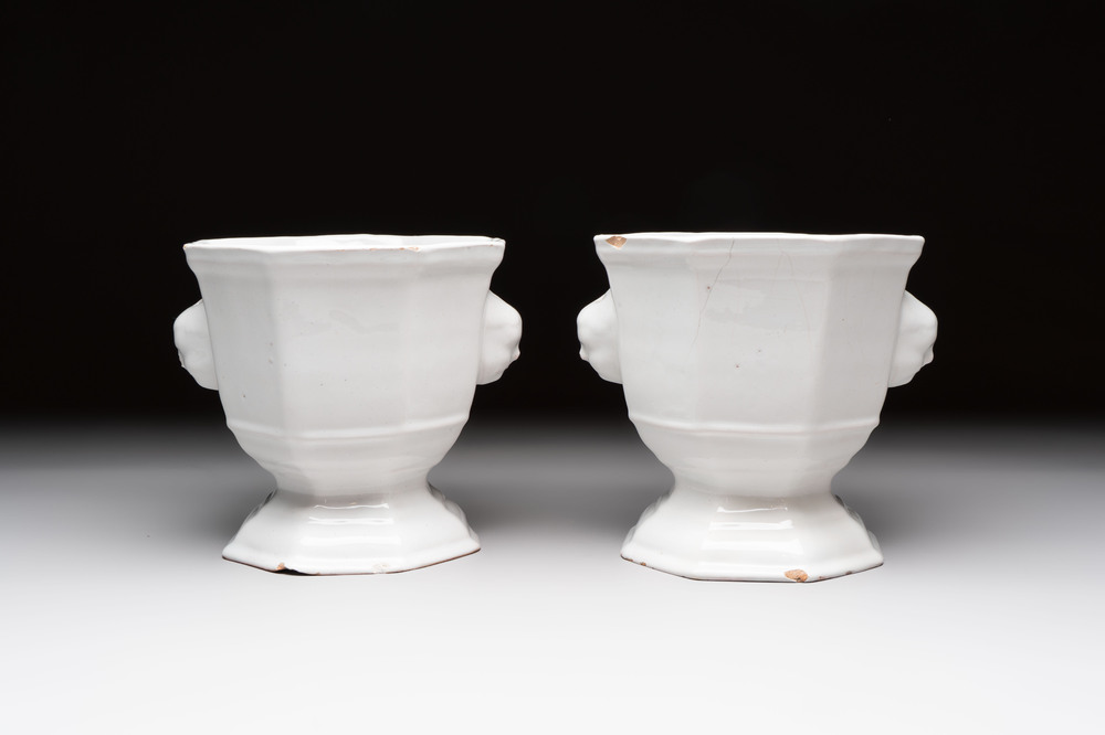A pair of white-glazed Brussels faience jardini&egrave;res, 18th C.