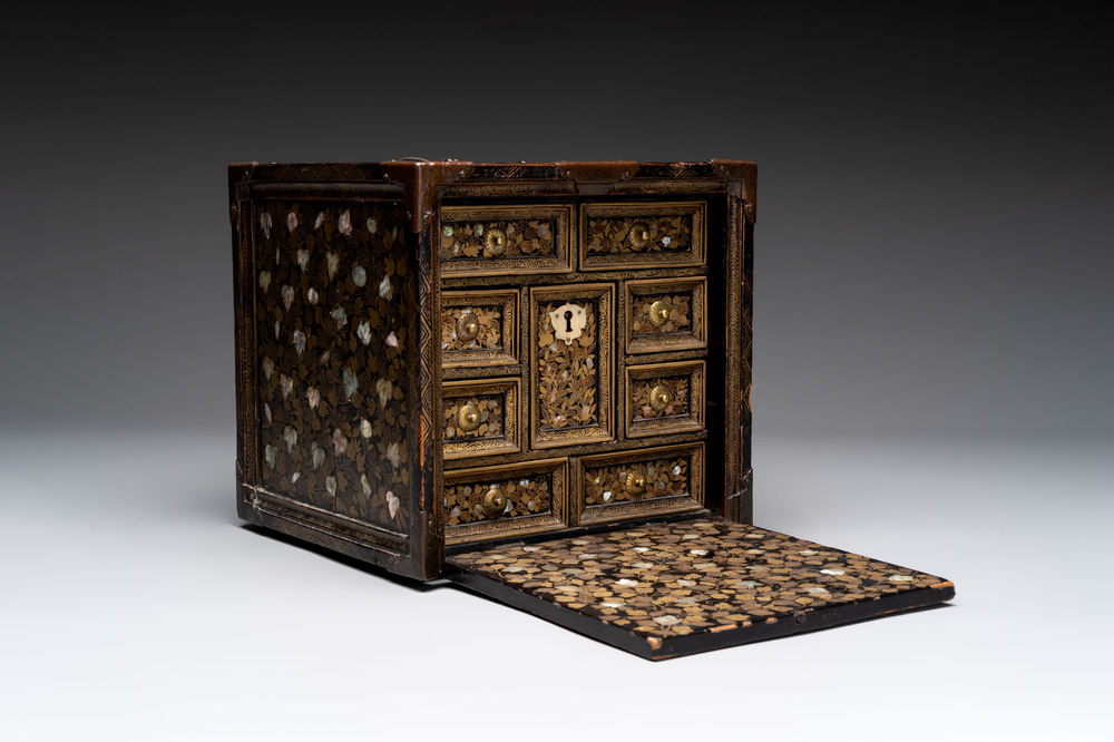A Japanese Nanban portable lacquer cabinet, Momoyama, late 16th/early 17th C.