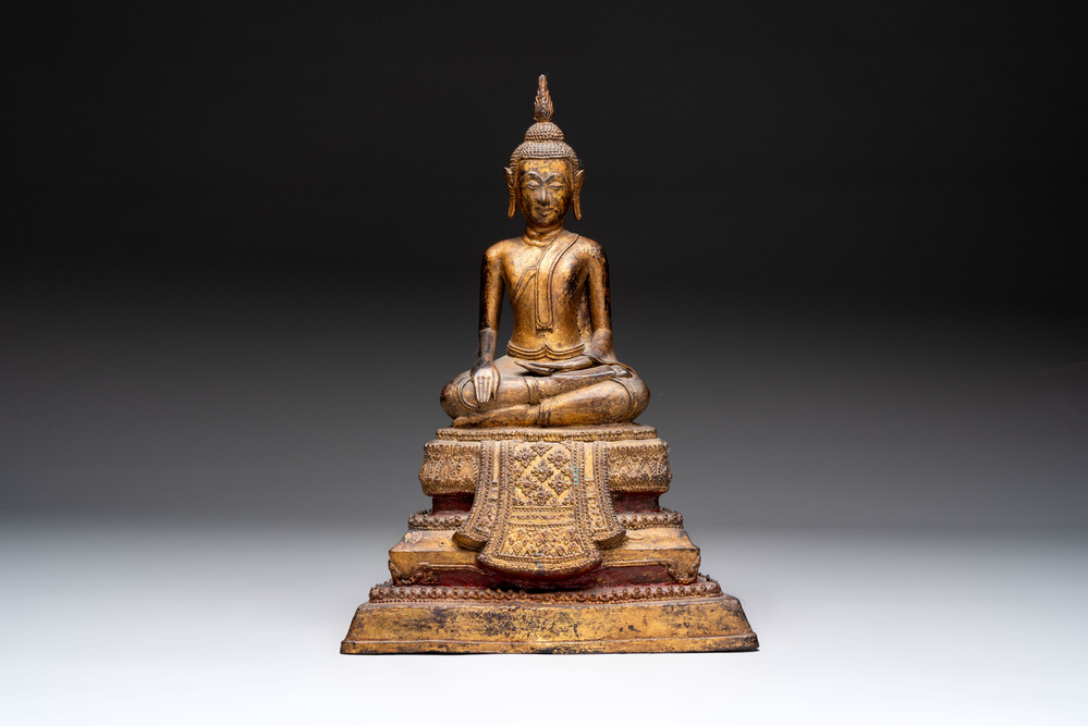 A large Thai gilt-lacquered bronze Buddha, 19th C.