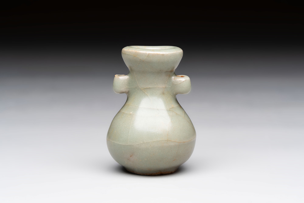 A Chinese Longquan celadon miniature 'Touhu' vase, Yuan/Ming