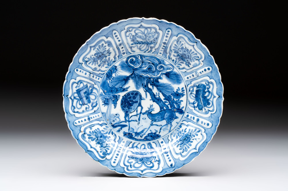 A Chinese blue and white 'deer and pine tree' plate, Wanli