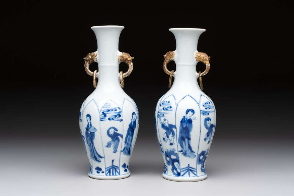 A pair of Chinese blue and white 'Long Eliza and playing boys' vases, Kangxi