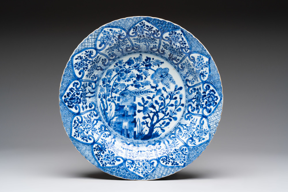 A Chinese blue and white 'pheasant' basin, Kangxi